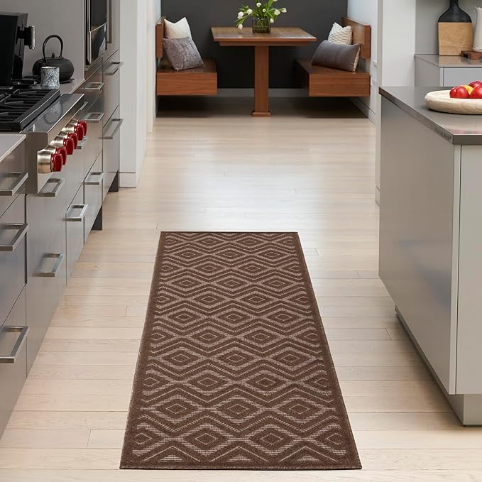 Nourison Home Versatile Brown 2'2" x 7'6 Area Rug - Easy Clean, Non Shedding, Bed Room, Living Room, Dining Room, Kitchen (8' Runner)