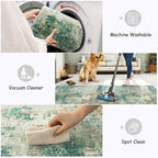 Lahome Modern Abstract Area Rugs 3x5 Washable Rug, Throw Rugs for Bedroom Low Pile Anti Slip, Distressed Accent Carpet for Entryway Kitchen Bathroom Laundry Front Door, Green/Grey