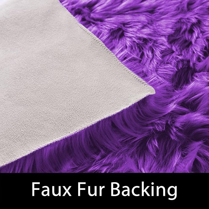 Latepis Small Area Rugs 3x4 Purple Faux Fur Rug Fluffy Carpet Shag Rug for Living Room Washable Furry Rugs for Bedroom Floor Room Rectangle