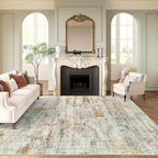 Washable Area Rug 8x10, Large Soft Abstract Rugs for Living Room Vintage 8x10 Area Rugs for Bedroom Dining Room Non-Slip Stain Resistant Under Table Gray Rust Rug
