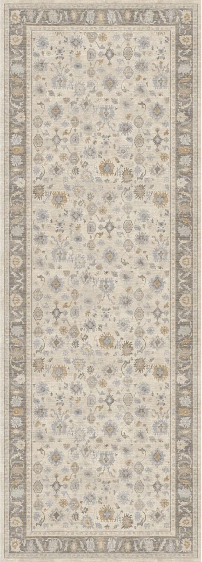 Kuden 2'6"x10 Runner Rug, Machine Washable Area Rug with Non-Slip Backing, Vintage Style, Soft, Easy Clean, Low Pile Rug for Hallway, Entryway, Kitchen, Bedroom