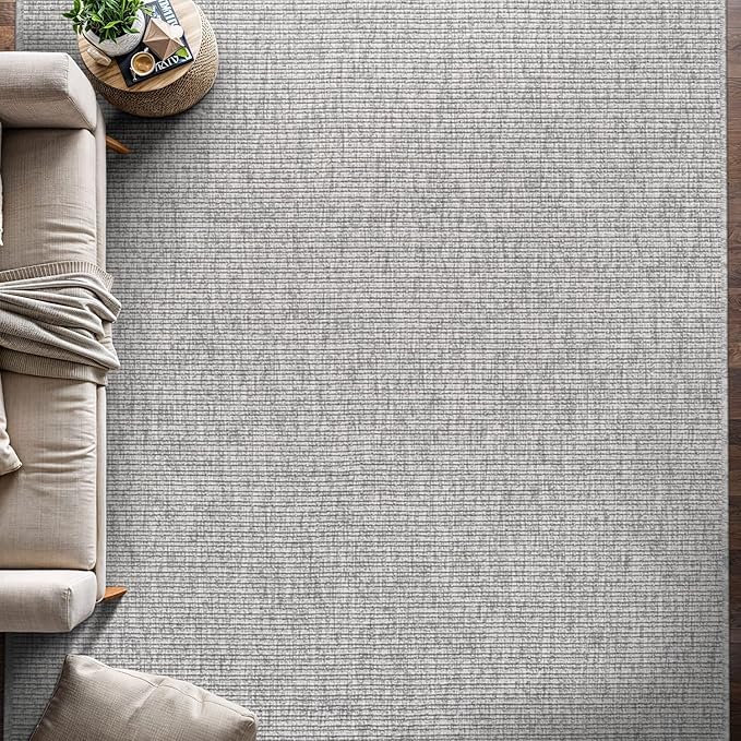 Beverly Rug Easy Jute Large Rug 9x12 Solid Washable Durable Outdoor Indoor Area Rugs for Living Dining Room Patio Office Stain Resistant Non Shedding Casual Indoor Outside Carpet 9 x 12 Gray