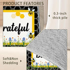 Bee Grateful Rug for Living Room 5x7, Low Pile Non-Slip Backing, Machine Washable Easy Fold Rug for Home, Office, Dorm Room