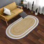 Oval Runner 2.6x16 Kilim Jute Runner Natural Oval Thick 0.27" Solid Design Beige White Hand Braided Jute Flatweave Mat Handmade Boho Indoor Outdoor Rugs for Hallway Enterway Staircases Corridor