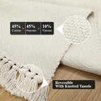 Collive Kitchen Runner Rug 2' x 4.3' ft, Washable Bathroom Rugs Non Slip Hand Woven Reversible Rug for Entryway, Modern Farmhouse Bedroom Carpet for Hallway Front Door Decor, White/Beige