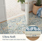 6x9 Area Rugs Living Room Rug - Floral Vintage Morris-Inspired Washable Carpet, Low Pile Non-Shedding Stain Resistance Boho Soft Carpet for Bedroom, Dining Room, Office, Farmhouse (6'x9' Blue/Orange)