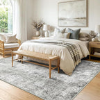 Washable Area Rugs 6'x9' Non-Slip Modern Abstract Soft for Living Room Entryway Bedroom Nursery, Print Pattern, Gray White Grey