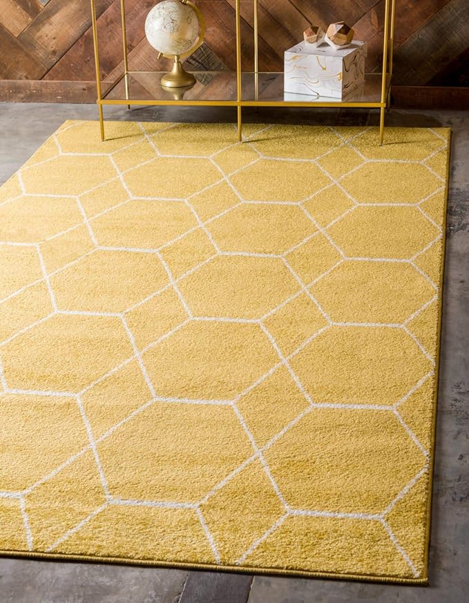 Unique Loom Trellis Frieze Collection Area Rug - Geometric (9' x 12' 2", Yellow/ Ivory)