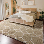 ONASAR Living Room Area Rug 6x9, Large Beige and White Geometric Floor Rugs for Bedroom Home Decor Aesthetic, Soft Fuzzy Shaggy Plush Fluffy Moroccan Carpet for Teen Nursery Dorm Classroom Office