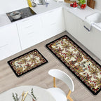 Vintage Floral Kitchen Rugs Set of 2, Traditional Ethnic Paisley Flowers Floor Mats Home Decor, Retro Ornate Door Mat Decorations - 17x29 and 17x47 Inches