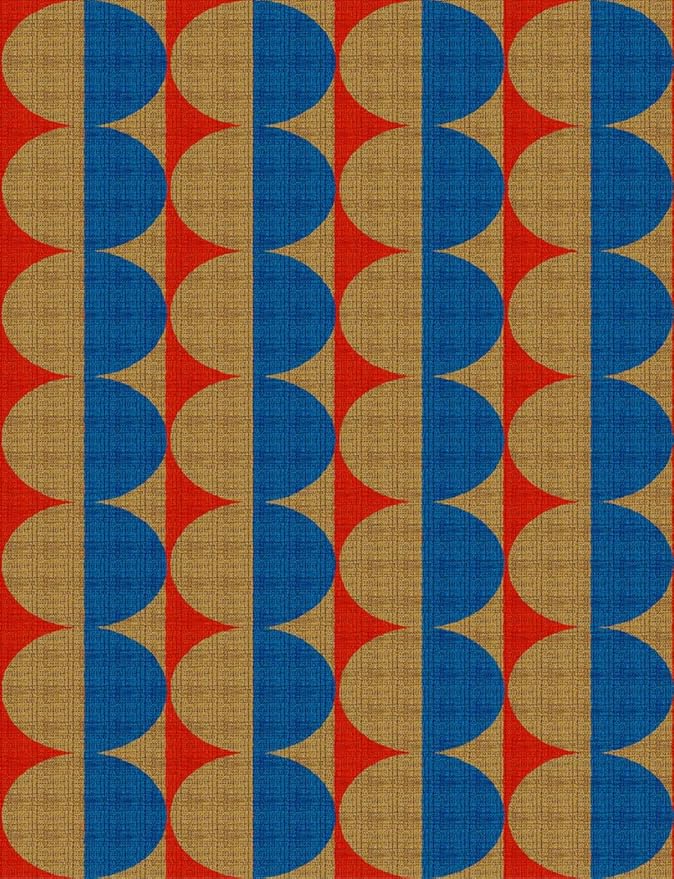 Modern Geometric Area Rug with 3D Layered Double Circle Texture Blue and Brown Red Abstract Minimalist Rugs for Living Room Bedroom Nursery Room Playroom Home Office Washable Indoor Carpet 6x8
