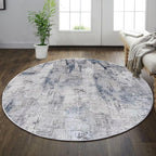 vivorug Round Rug 5ft Abstract Round Area Rug Non-Slip Indoor Carpet for Living Room Bedroom Entryway, Stain Resistant Home Decor Circle Rug, Grey/Navy