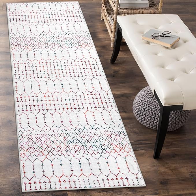 Lahome Moroccan Long Kitchen Rugs Runners 2x8 Rug Runners for Hallways Low-Profile Non Slip Rubber Backed Carpet, Geometric Print Distressed Floor Mat for Entryway Laundry Room Foyer