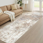 Runner Rug Kitchen Washable Rugs: 3x8 Non-Slip Abstract Soft Modern Stain Resistant Indoor Floor Neutral Accent Throw Carpet for Hallway Bathroom Laundry Room Entryway Bedroom- Brown