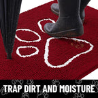 Smiry Dog Door Mat for Muddy Paws, Absorbent Dirt Trapper Non Slip Quick Dry Washable Chenille Mat for Mud Dogs, Entry Rug for Indoor and Outdoor (30x20 Inches, Red and White)