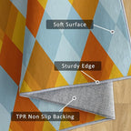 Washable 5x8 Diamond Rug Living Room, Geometric Orange and Blue Plaid Design Area Rugs for Bedroom, Diamond Home Decor Carpet, Low Pile, Non Slip, Kids & Pet Friendly (N4143)