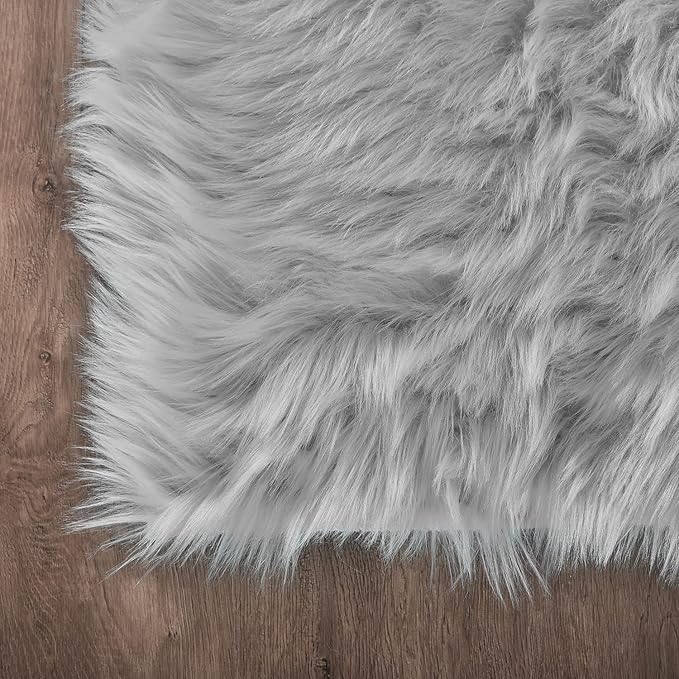 Latepis Round Area Rugs 8 Feet Grey Fuzzy Rug Fluffy Shag Throw Rugs Washable Faux Sheepskin Fur Plush Rug for Living Room Bedroom Floor Home Decor