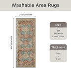 Bavni 2x5 Runner Rug Non Slip, Machine Washable Rug Runners for Hallways, Vintage Distressed Print Kitchen Runner, Low Pile Lightweight Carpet Runner for Entryway Laundry Bedroom Bathroom Blue/Tan/Red