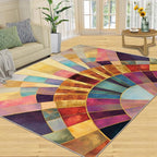 Chromatic Geometric Area Rugs 6x8ft, Abstraction Deco Living Room Area Rug, Mosaic Sunburst Play Rug with Carpet Tape Double Sided for Bedroom Office Home Decor