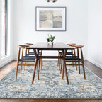 GENIMO 8x10 Area Rugs for Living Room, Machine Washable Non Slip Vintage Rugs, Low Pile Lightweigt Chenille Print Indoor Rug for Bedroom, Dining Room, Home Office, Blue