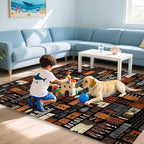 African Style Brown Orange Area Rug for Living Room, Non-Slip Backing Low Pile Modern Abstract Rug for Indoor Use, 3x5 Washable Carpet