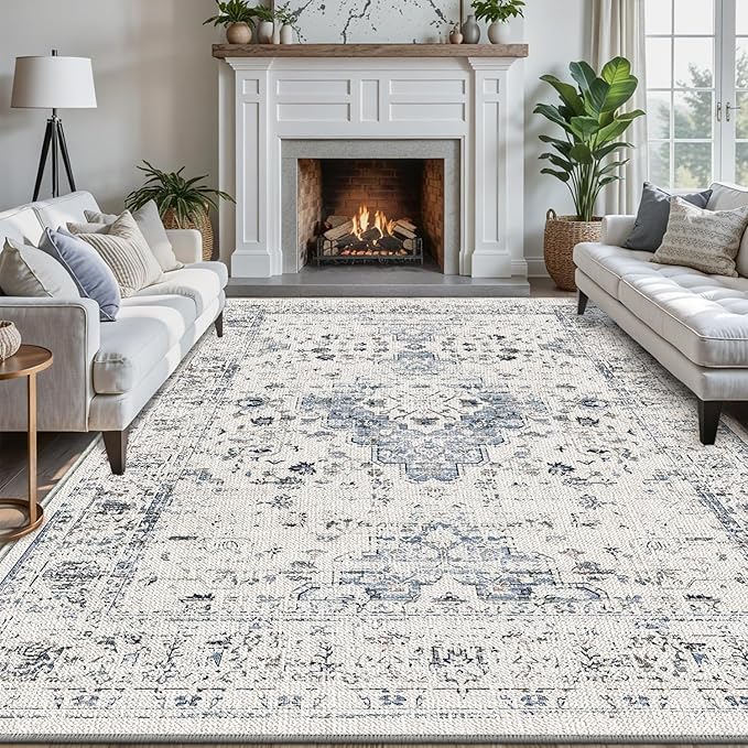 LUMI Washable Area Rug for Living Room, 10x14 Ultra Soft Traditional Rugs Non Slip with Rubber Backing, Low Profile, High Traffic, Stain Resistant Carpets, Ideal for Bedroom, Dining Room, Indoor