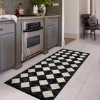 Lahome Moroccan Trellis Runner Rug - 2x6 Washable Black Bathroom Runner Rug Laundry Room Carpet Runners, Modern Soft Non Slip Indoor Floor Accent Mat for Bedside Kitchen Hall Bar Entryway RV