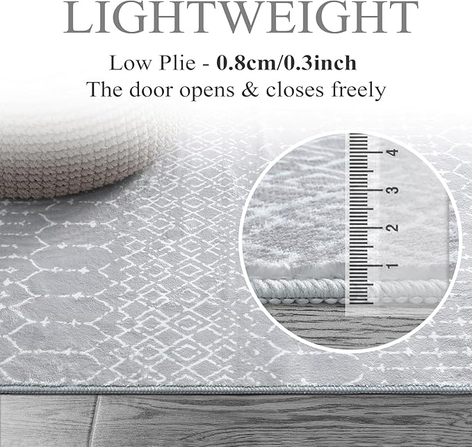 Lahome Moroccan Washable Rug Runner 2x10 Non-Slip Runner Rug for Kitchen Stain Resistant Grey Carpet Runners for Hallway 10 Ft, Modern Geometric Print Soft Floor Carpet for Bathroom Entryway Foyer