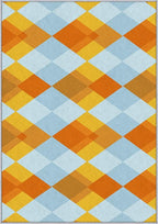 Washable 3x4 Diamond Rug Living Room, Geometric Orange and Blue Plaid Design Area Rugs for Bedroom, Diamond Home Decor Carpet, Low Pile, Non Slip, Kids & Pet Friendly (N4135)