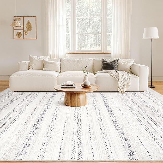 Nakagishi 8x10 Area Rugs Living Room: Thickened Washable Boho Large Neutral Soft Farmhouse Rug Stain Resistant Modern Moroccan Non-Slip Indoor Floor Carpet for Bedroom Nursery Kids Playroom Office