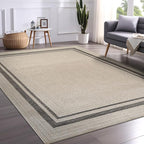 Beverly Rug Easy Jute Bordered Rug 9x12 Washable Large Indoor Outdoor Area Rugs for Living Dining Room Patio Office Stain Resistant Non Shedding Casual Indoor Outside Carpet 9 x 12 Off-White