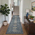 Bavni Washable Runner Rug 2’6”x8’, Non Slip Vintage Hallway Runner, Ultra Thin Low Pile Washable Carpet for Kitchen Entryway Bedroom, Blue