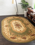 Rugs.com Chateau Collection Rug - 8' x 10' Oval Green Medium Pile Rug