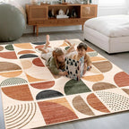 MUJOO Boho Rug Washable,4x6.5 Area Rugs for Bedroom Living Room Bedside Office,Throw Floor Carpet Non Slip Soft Indoor Modern Abstract Bohemian Terracotta