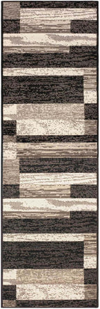 Superior Indoor Runner Rug, Jute Backed, Modern Geometric Patchwork Floor Decor for Bedroom, Office, Living Room, Entryway, Hardwood Floors, Rockwood Collection, 2' 7" x 8', Chocolate