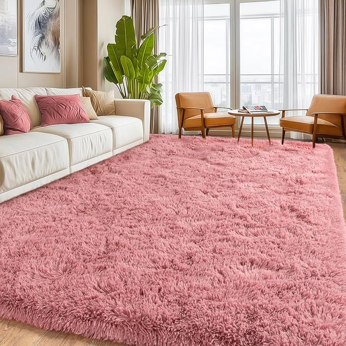 Fluffy Rugs for Living Room, Soft Shaggy for Bedrooms, Blush Area Rug for Bedroom, Cozy Fuzzy Carpet for Kids, Perfect Indoor Decor for Boys and Girls 6x9 Feet