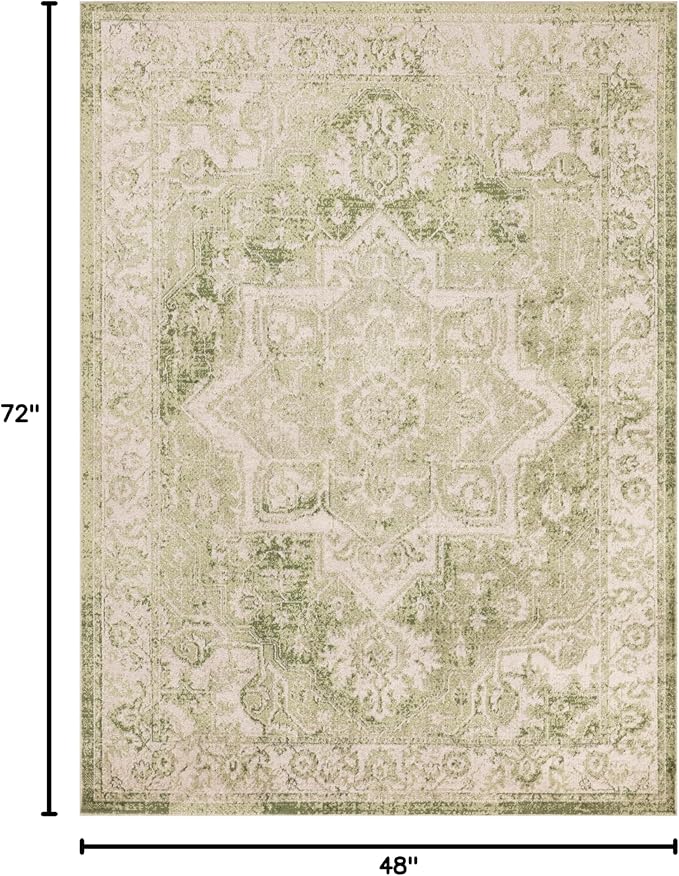 Nourison Home Astra Machine Washable Ivory Green 4' x 6' Area Rug - Easy Clean, Non Shedding, Bed Room, Living Room, Dining Room, Kitchen (4' x 6')