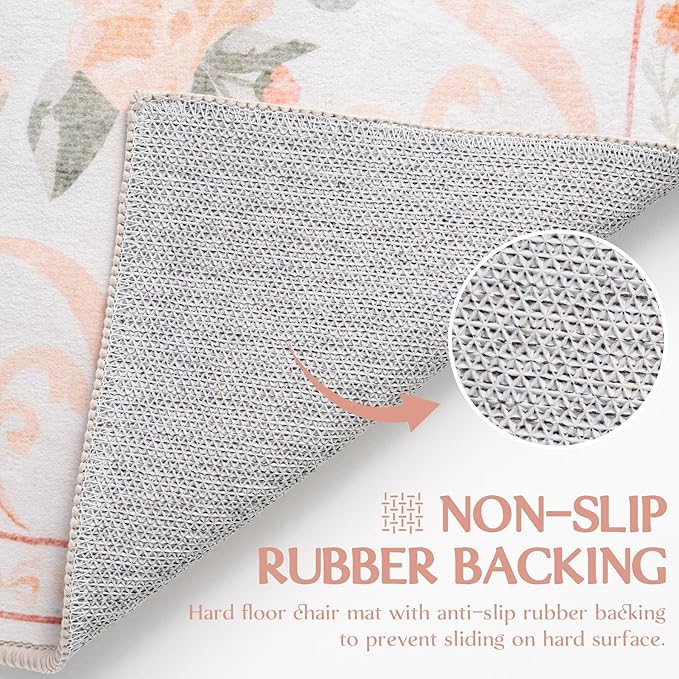 Orange Rug Bow Floral Rug for Girls, 5x7 Washable Area Rugs for Bedroom Living Room, Kitchen,Dining Room,Kids Room, Playroom, Cute Ultra-Thin Non Slip Low Pile Indoor Carpet