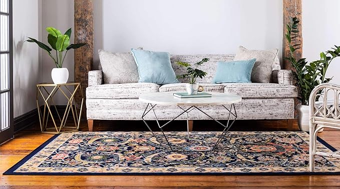 Unique Loom Espahan Collection Area Rug - Cape Cod (7' 10" x 10' Rectangle, Navy Blue/ Black)