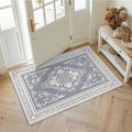 SOULFUL Medium Pile 2x3 Entryway Rug - Soft Foot Feel Small Area Rug - Greige Boho Floral - Washable Non-Slip - Perfect for Hallway Kitchen Bedroom Bathroom Indoor Entrance