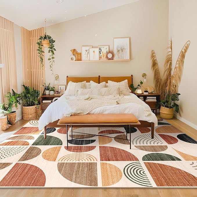 MUJOO 8x10 Area Rugs,Washable Rugs for Living Room Bedroom Dining Room,Boho Large Throw Floor Carpet Non Slip Soft Modern Abstract Bohemian Terracotta