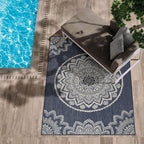 CAMILSON Outdoor Rug 9x12 Modern Area Rugs for Large Indoor and Outdoor Patios and Porches - Waterproof Washable Non-Shedding, Easy-to-Clean Outside Carpet (9 x 12, Medallion - Blue/White)