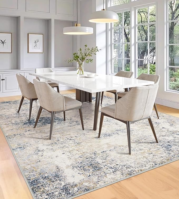 Area Rugs 9x12 Living Room - Modern Abstract Large Rugs for Living Room Non-Slip Low Pile Soft Machine Washable Carpet for Bedroom, Under Dining Table, Nursery, Farmhouse (9'x12' Beige Blue)