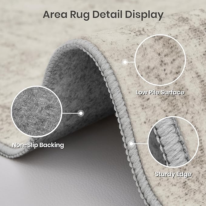 Valenrug Washable Rug 5x7 - Stain Resistant 5x7 Area Rugs for Living Room, Non Slip Backing Printed Rugs for Bedroom, Folable Machine Washable Area Rug(Beige,5'x7')