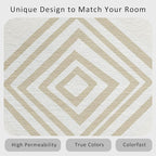 Washable 3x5 Modern Geometric Rug Living Room, Beige Abstract Diamond Design Area Rugs for Bedroom, Modern Geometric Home Decor Carpet, Low Pile, Non Slip, Kids & Pet Friendly (N4175)