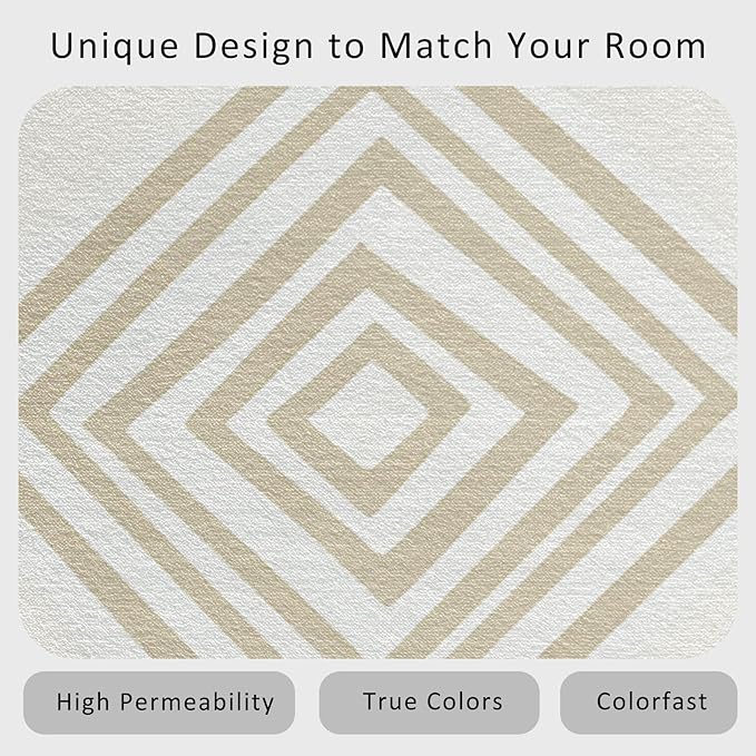 Washable 4x5 Modern Geometric Rug Living Room, Beige Abstract Diamond Design Area Rugs for Bedroom, Modern Geometric Home Decor Carpet, Low Pile, Non Slip, Kids & Pet Friendly (N4177)