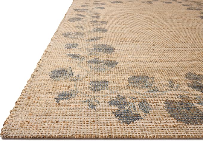 Loloi Chris Loves Julia Rue Collection RUE-05 Natural/Denim 9'-3" x 13' Area Rug Jute Neutral Floral Living Room Bedroom Rug