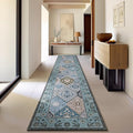 Phantoscope Washable Runner Rug 2'x10' Non-Slip, Vintage Boho Hallway Rugs for Entryway, Stair, Bedroom, Distressed Moroccan Mosaic Diamond Pattern, Low-Pile Foldable Floor Carpet, Blue Teal/Neutral