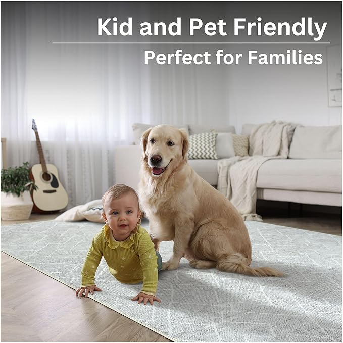 Bloom Rugs Washable Non-Slip 9' x 12' Rug - Gray/Pebble Striped Area Rug for Living Room, Bedroom, Dining Room, and Kitchen - Exact Size: 9' x 12'