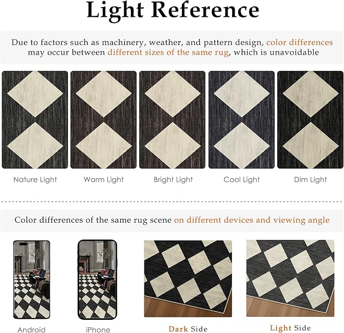 6x9 Checkered Area Rugs for Living Room Black Machine Washable Large Rug Non-Slip Stain Resistant Low Pile Boho Accent Indoor Throw Carpet for Bedroom Dining Room Classroom